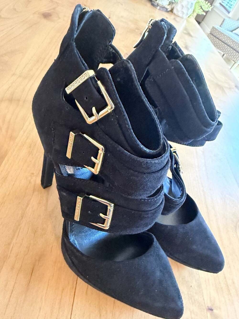 BCBGeneration Black Suede Strappy Heels Sz 8.5